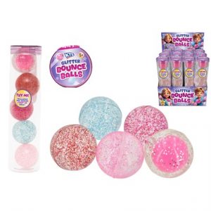 5PC BOUNCY BALLS IN TUBE (4PC GLITTER/1 LIGHT UP)
