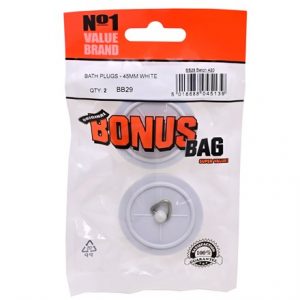 VALUE BRAND - 2PK BATH PLUGS 45MM - WHITE