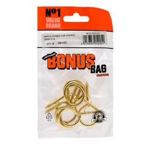 VALUE BRAND - SHOULDERED CUP HOOKS 38MM - 8PCS