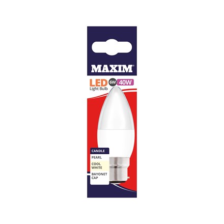 MAXIM - LED BULB - CANDLE COOL WHITE - BC 6W/40W