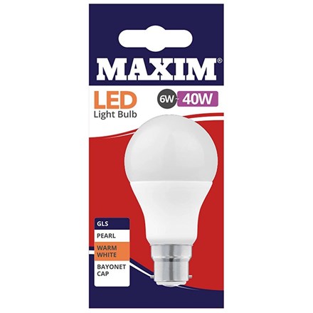 MAXIM LED BULB - GLS WARM WHITE - BC 6W/40W