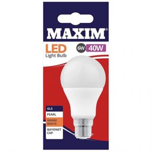 MAXIM LED BULB - GLS WARM WHITE - BC 6W/40W
