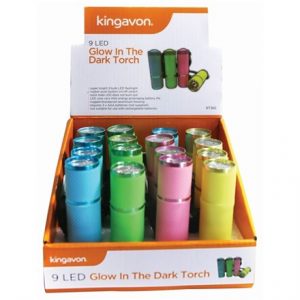 KINGAVON - 9LED GLOW IN THE DARK TORCH - 4ASST