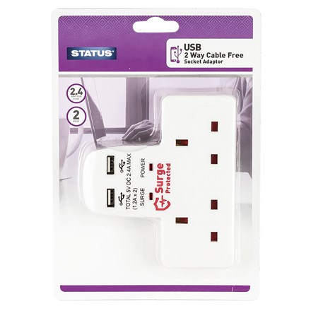 STATUS - 2 WAY 2USB  ADAPTOR - SURGE PROTECTED