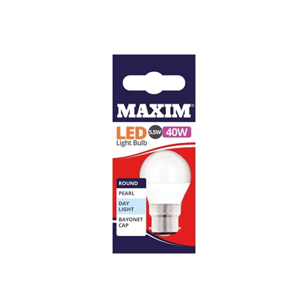 MAXIM LED BULB - ROUND DAY LIGHT - BC 5.5W/40W