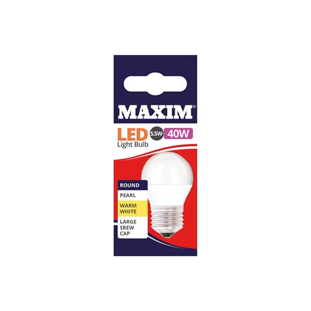 MAXIM LED BULB - ROUND WARM WHITE - ES 5.5W/40W