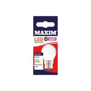 MAXIM LED BULB - ROUND COOL WHITE - BC 5.5W/40W