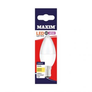 MAXIM LED BULB - CANDLE - SBC WARM WHITE - 6W=40W