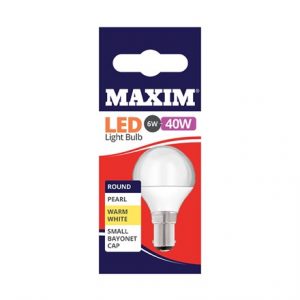 MAXIM LED BULB - ROUND - SBC WARM WHITE - 6W=40W