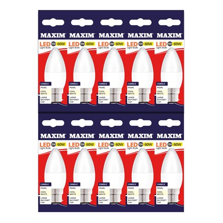 MAXIM LED BULB - CANDLE - BC COOL WHITE - 7.5W=60W