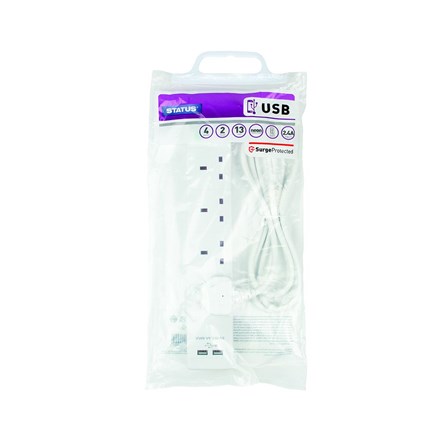 STATUS - 4 WAY 2 METER EXT SURGE LEAD WITH 2 USB