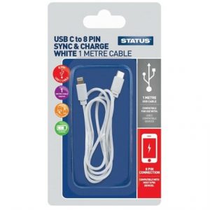 STATUS - USB C TO 8PIN WHITE 1 METER CHARGE CABLE