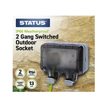 STATUS - SWITCHED OUTDOOR WALL SOCKET 2G IP66