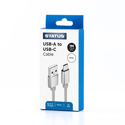 STATUS - USB A TO C 1M SILVER METAL