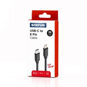 STATUS - USB C TO 8 PIN 1M BLACK PVC FC CABLE