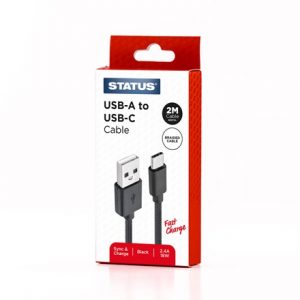 STATUS - USB A TO C 2M BLACK BRAIDED FC CABLE