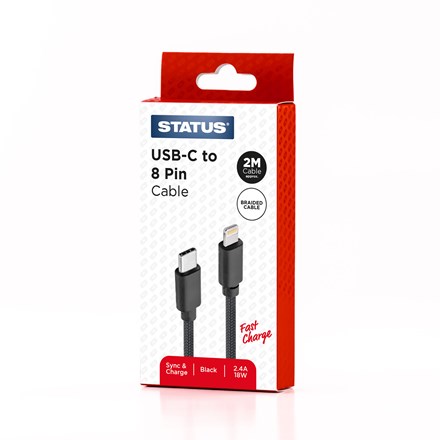 STATUS - USB C TO 8PIN 2M BLACK BRAIDED FC CABLE