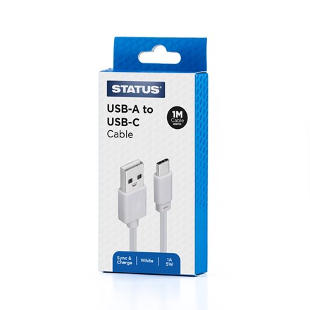 STATUS - USB A TO C 1M WHITE PVC CABLE