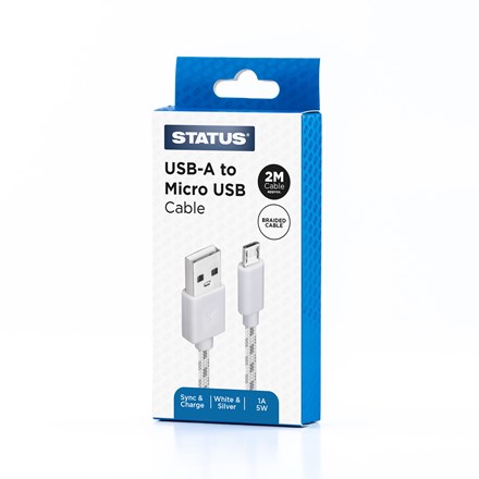 STATUS - USB A TO MICRO 2M WHITE & SILVER BRAIDED