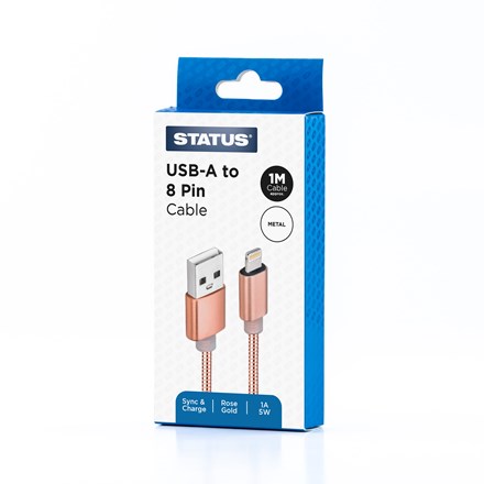 STATUS - USB A TO 8 PIN  1M ROSE GOLD METAL CABLE