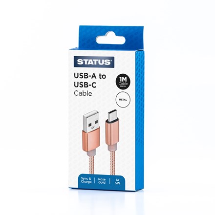 STATUS - USB A TO C 1M ROSE GOLD METAL CABLE