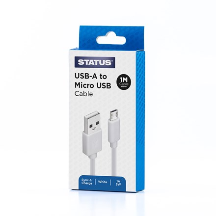 STATUS - USB A TO MICRO 1M WHITE PVC CABLE