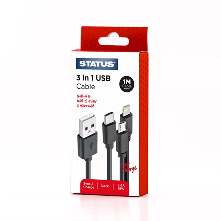 STATUS - USB A TO MULTI LEAD 1M BLACK PVC FC CABLE