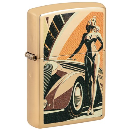 ZIPPO - VINTAGE CAR AND WOMAN DESIGN