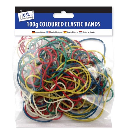JUST STATIONERY - COLOURED ELASTIC BANDS - 100G