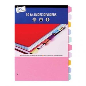 10 A4 INDEX DIVIDERS ASSORTED COLOURS PAPER