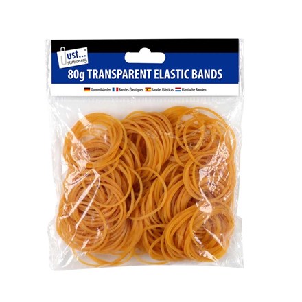 JUST STATIONERY - TRANSPARENT ELASTIC BANDS 80GM