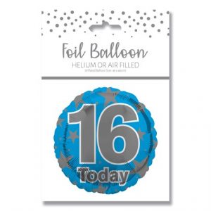 AGE 16 BLUE FOIL BALLOON 18"/45.7CM