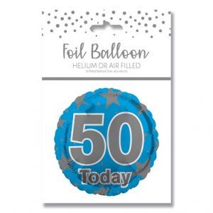 AGE 50 BLUE FOIL BALLOON 18"/45.7CM