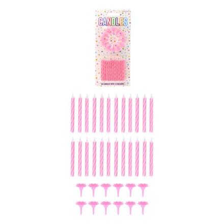 PARTY CANDLES 24 W/ 12 HOLDERS 6CM - PINK