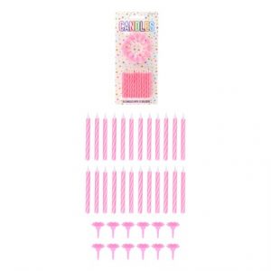 PARTY CANDLES 24 W/ 12 HOLDERS 6CM - PINK