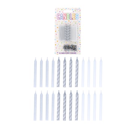 24PCS PARTY CANDLES 6CM - SILVER ASST