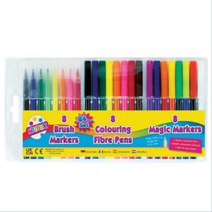 24 PEN SET 8 FIBRE/8 BRUSH/8 MAGIC MARKERS