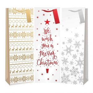 XMAS BOTTLE GIFT BAG WHITE DESIGN