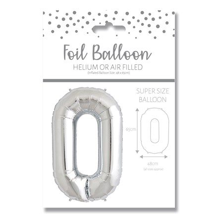 NUMBER 0 SILVER FOIL BALLOON - 25"/65CM