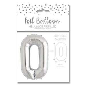 NUMBER 0 SILVER FOIL BALLOON - 25"/65CM