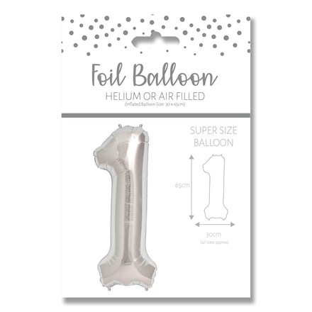 NUMBER 1 SILVER FOIL BALLOON - 25"/65CM