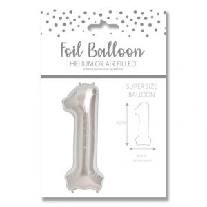 NUMBER 1 SILVER FOIL BALLOON - 25"/65CM