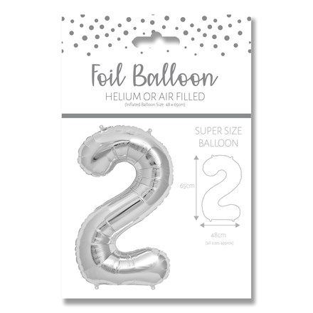 NUMBER 2 SILVER FOIL BALLOON - 25"/65CM