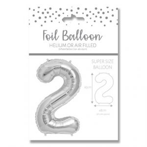 NUMBER 2 SILVER FOIL BALLOON - 25"/65CM