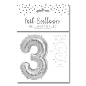 NUMBER 3 SILVER FOIL BALLOON - 25"/65CM