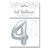 NUMBER 4 SILVER FOIL BALLOON - 25"/65CM