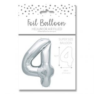 NUMBER 4 SILVER FOIL BALLOON - 25"/65CM
