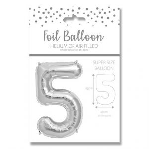 NUMBER 5 SILVER FOIL BALLOON - 25"/65CM