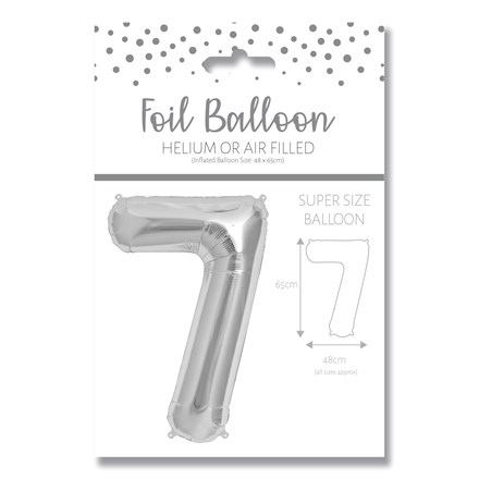 NUMBER 7 SILVER FOIL BALLOON - 25"/65CM