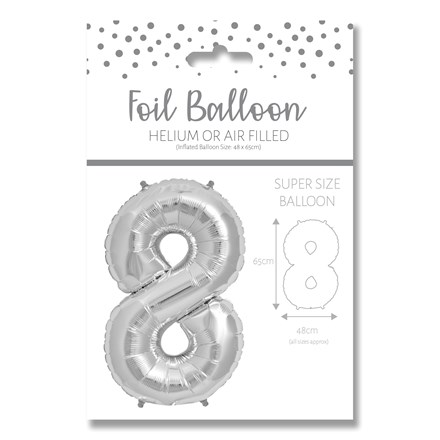 NUMBER 8 SILVER FOIL BALLOON - 25"/65CM